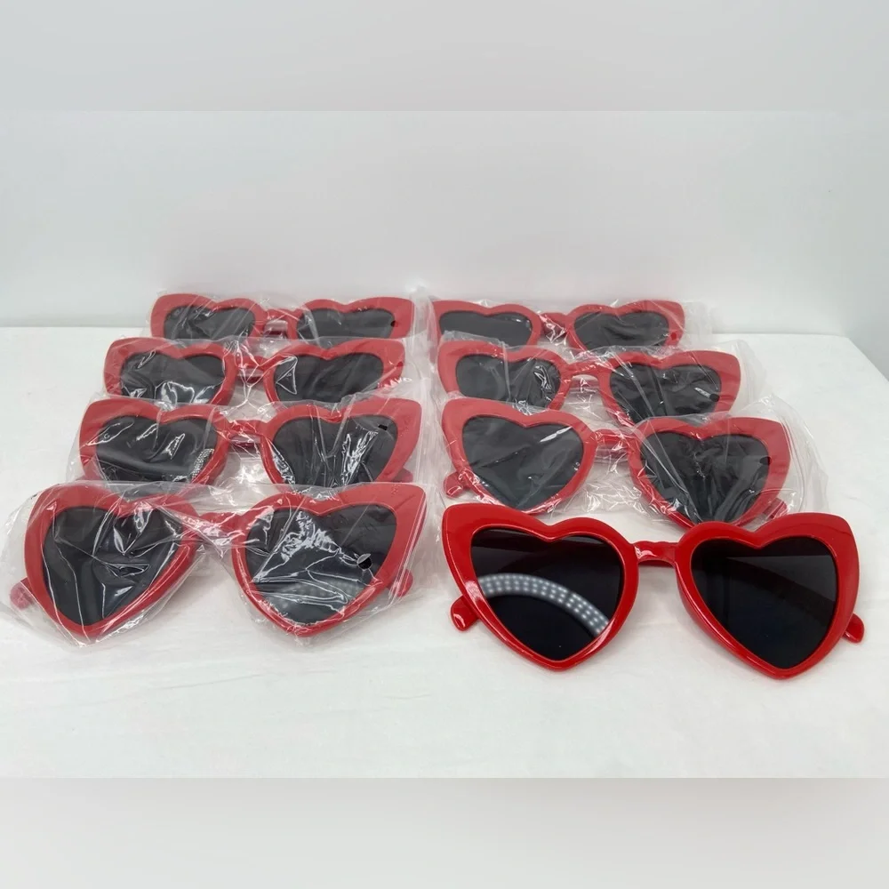 8 Heart Shaped Sun Glasses Red New‎